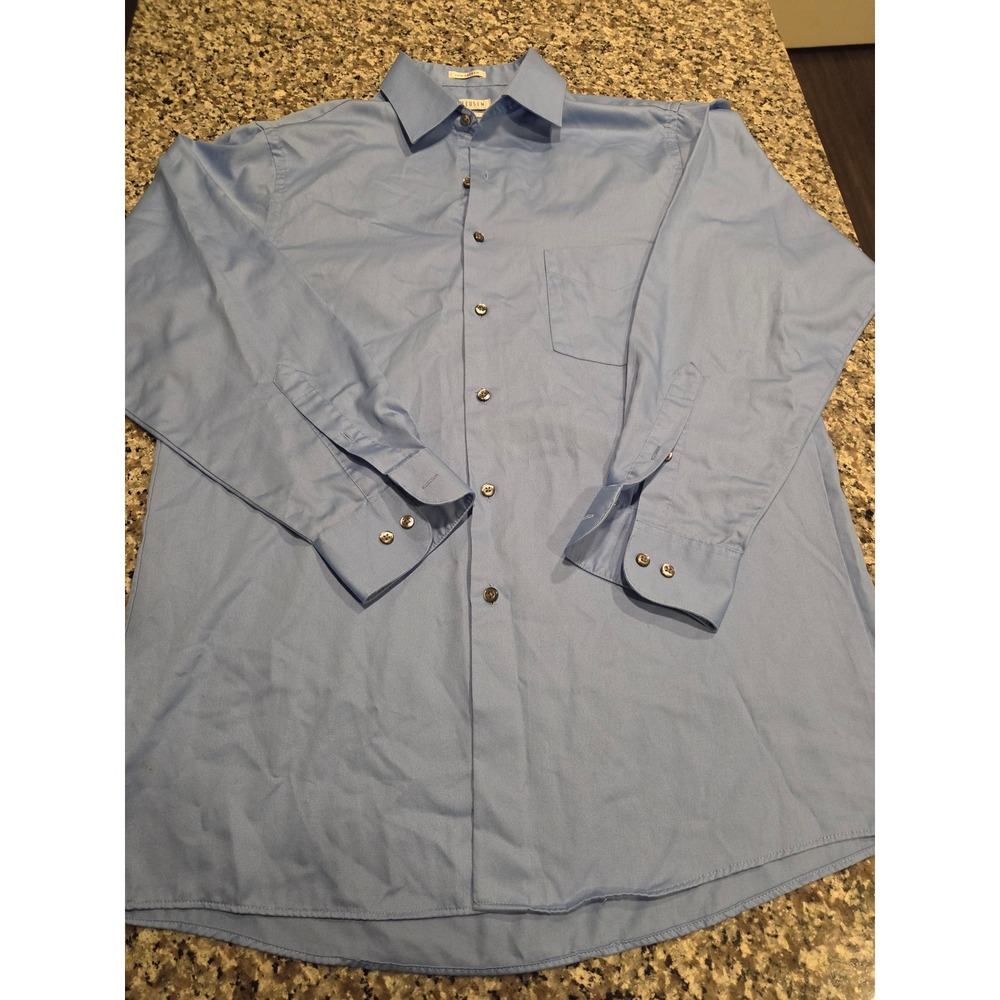 Van Heusen Dress Shirt Mens 15.5 32/33 Light Blue Lux Sateen Regular Fit